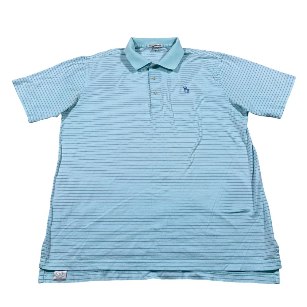Peter Millar Polo Shirt Mens Large Light Blue Striped Cotton Short Sleeve Golf